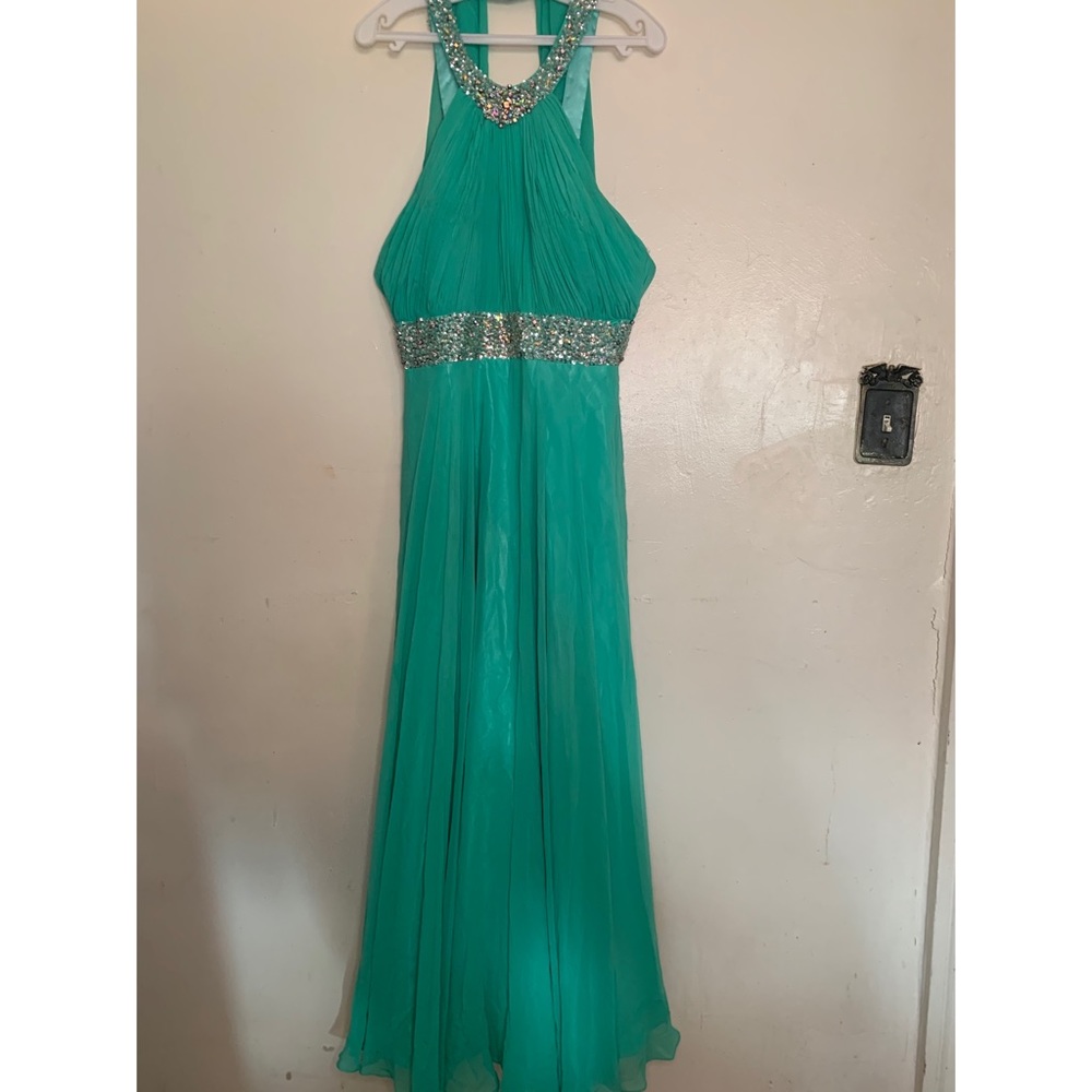 Aquamarine blue dress with beading